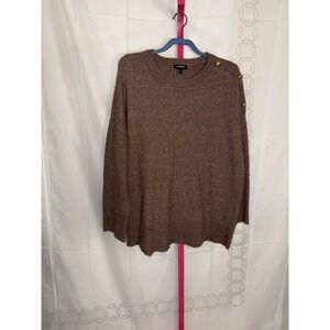 EXPRESS Brown Button Shoulder Crew Neck Sweater Women's Size‎ Large